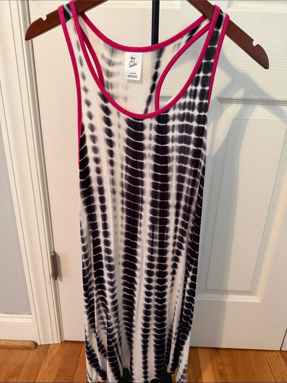art class Black & White Tie-Dye Tank Dress with Pink Trim